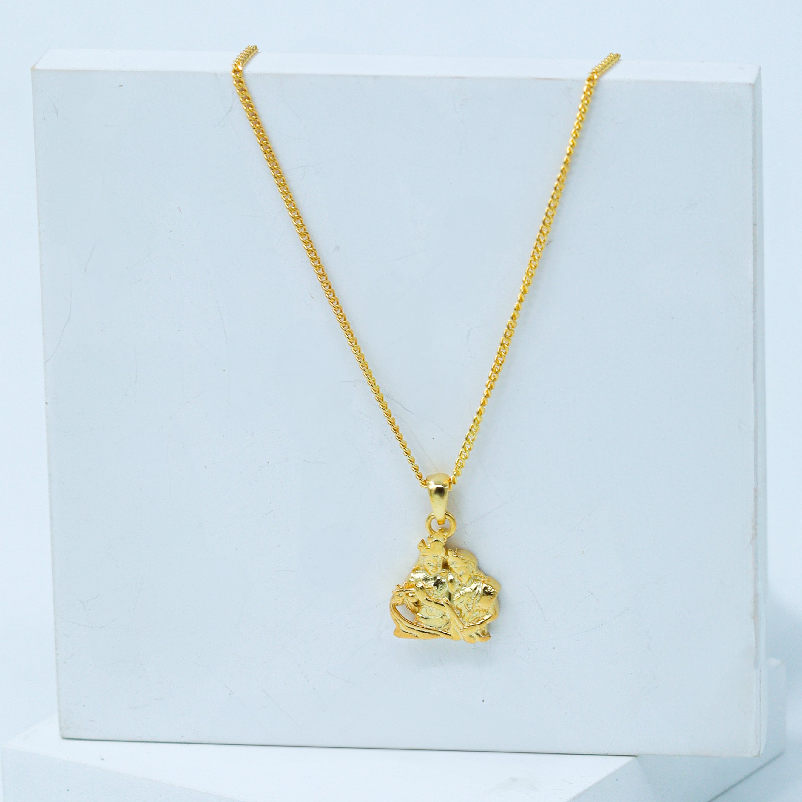 Silver Radha Krishna Pendant Necklace | 22K Gold Plated | 92.5 Silver