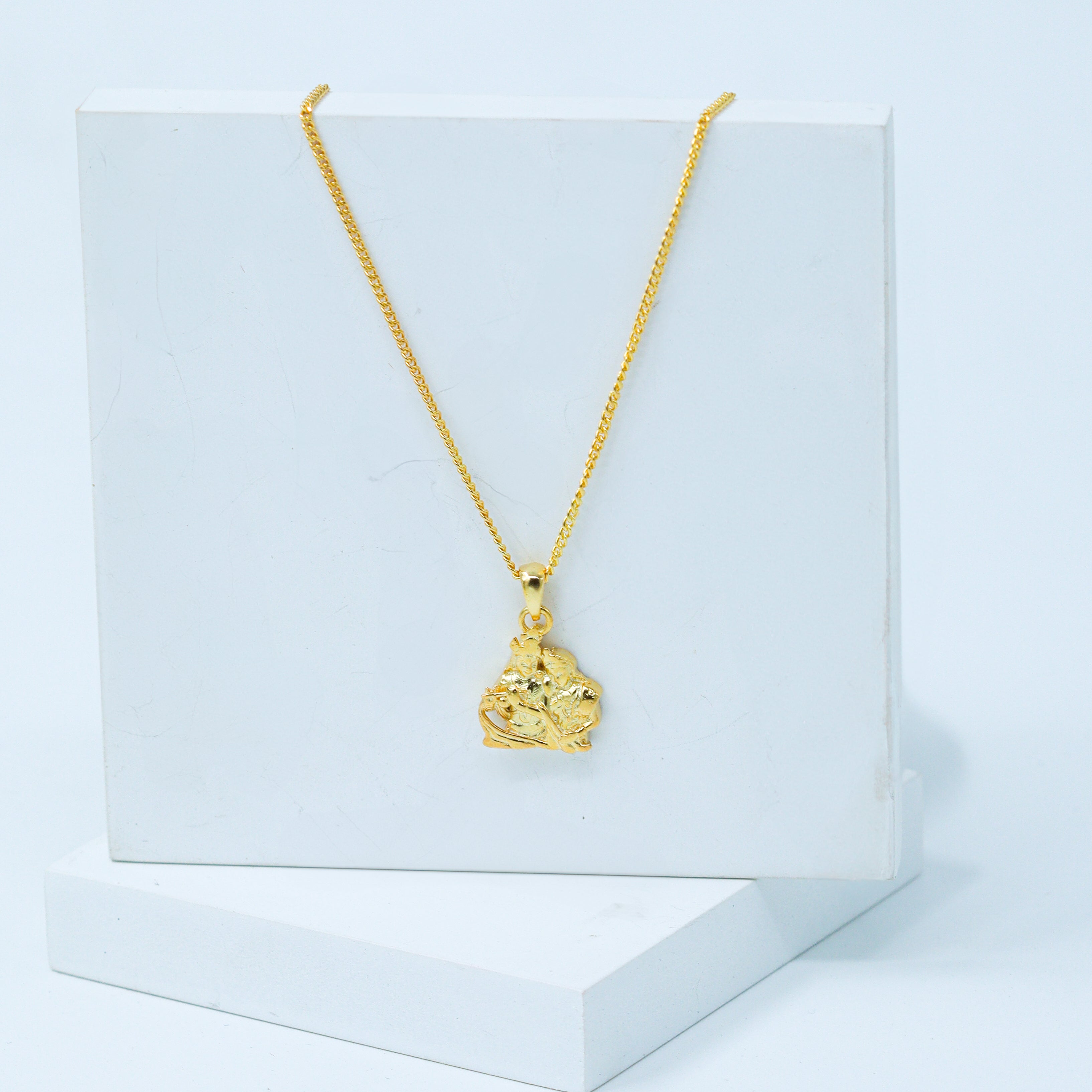 Silver Radha Krishna Pendant Necklace | 22K Gold Plated | 92.5 Silver