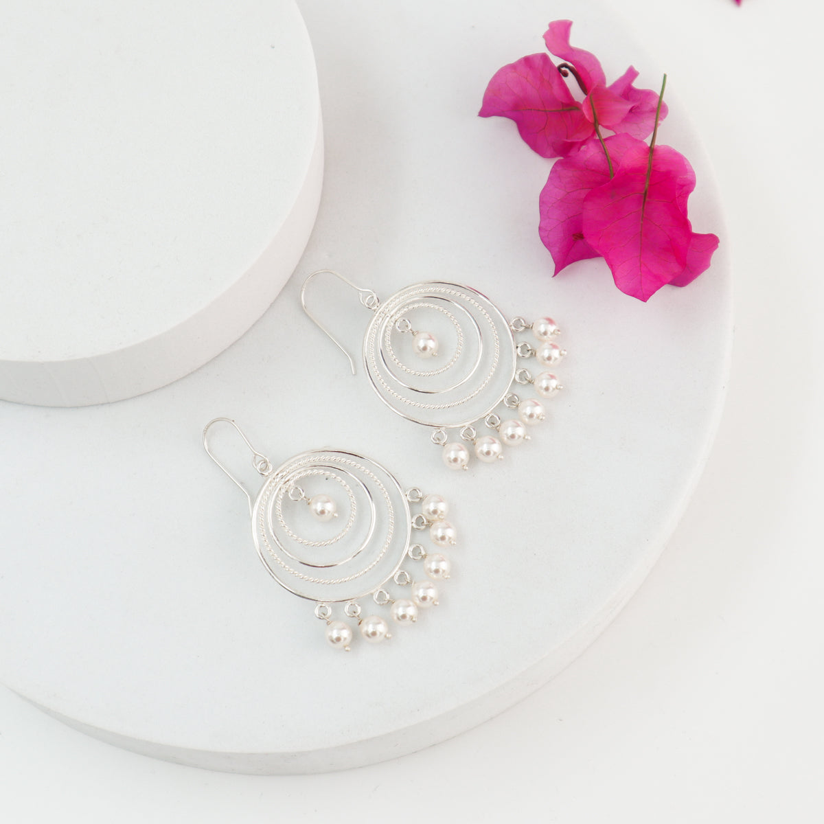 Silver Pearl Chandbali earrings with pearl drops