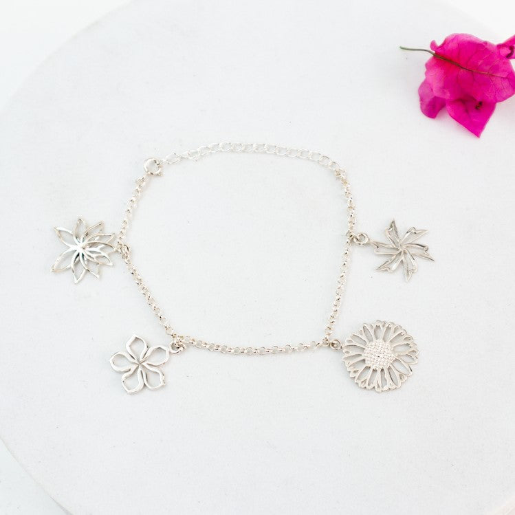 Silver Flower Pack Multi Charm Bracelet