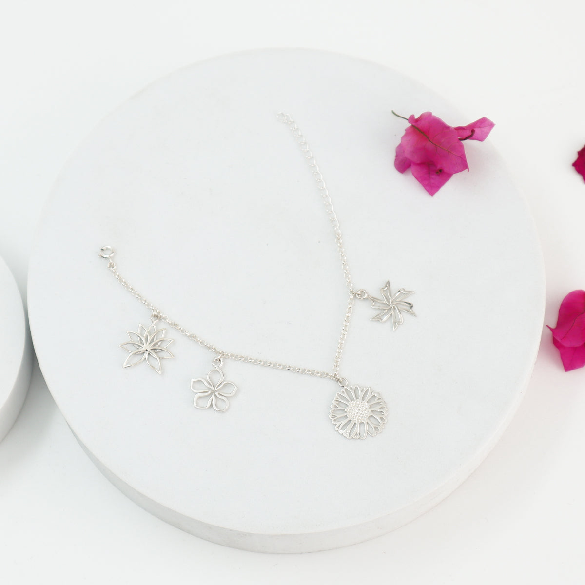 Silver Flower Pack Multi Charm Bracelet