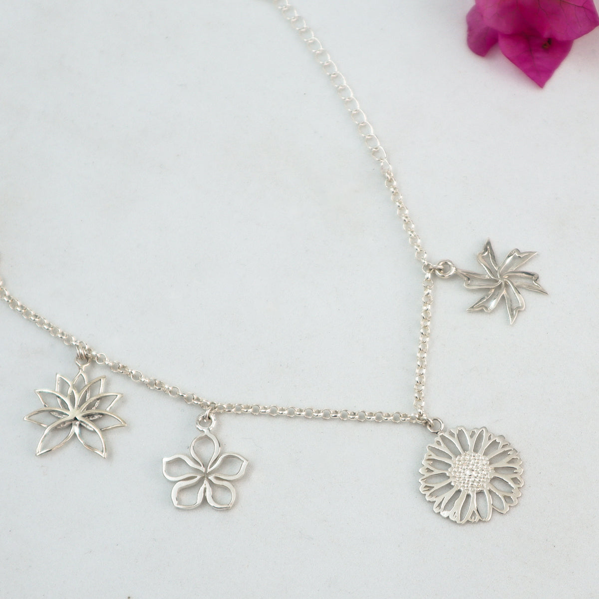 Silver Flower Pack Multi Charm Bracelet