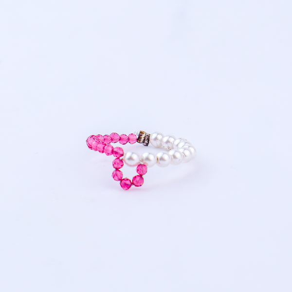 Silver Pearls Ring with Ruby Stones