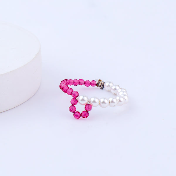 Silver Pearls Ring with Ruby Stones