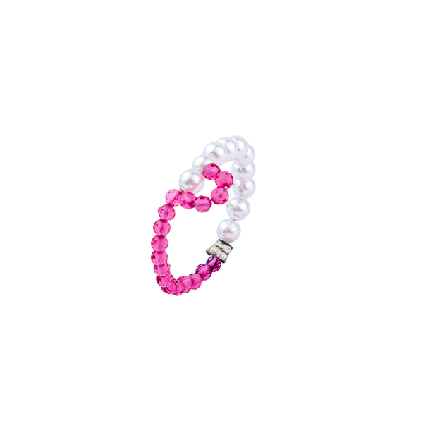 Silver Pearls Ring with Ruby Stones