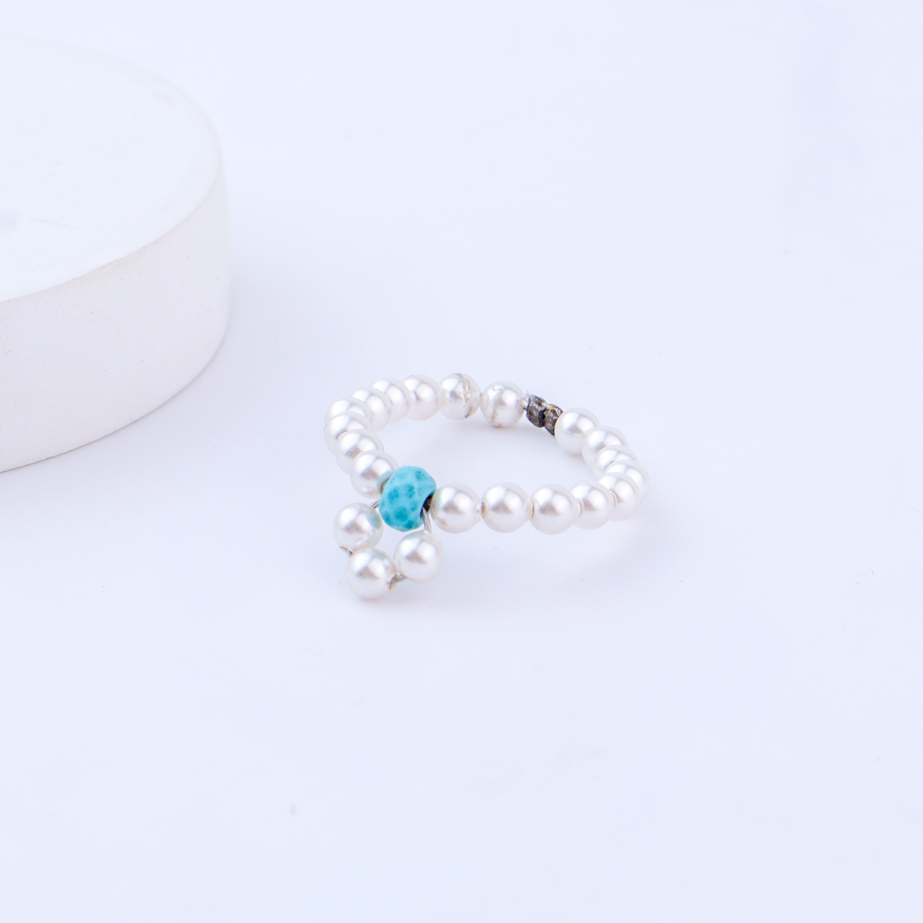 Turquoise and Pearl Beaded Ring