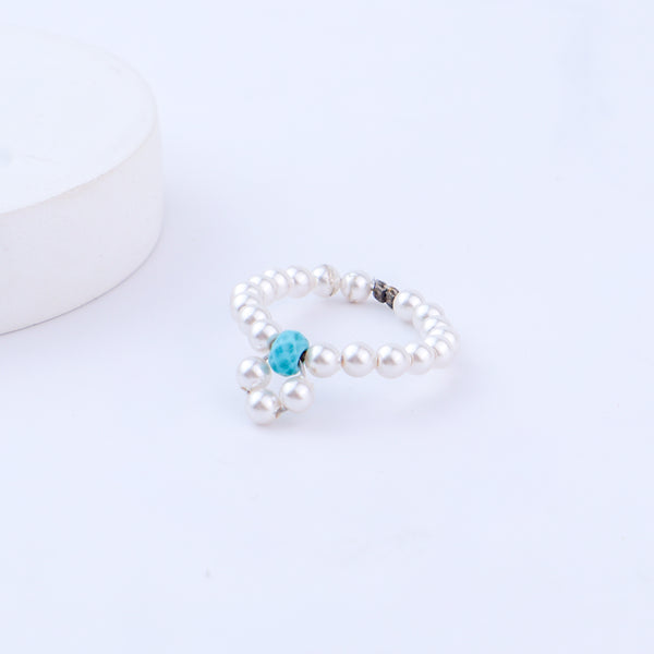 Turquoise and Pearl Beaded Ring