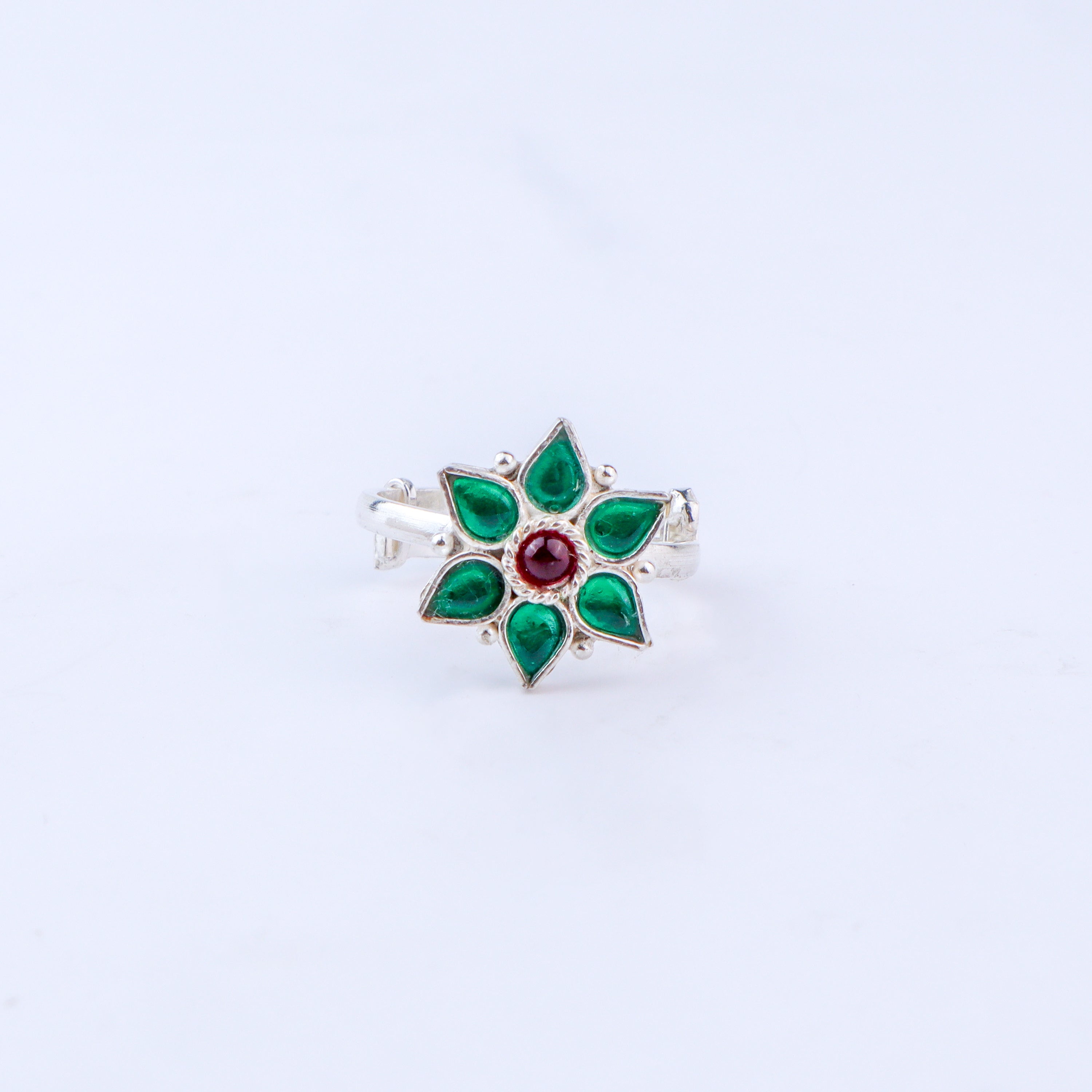 Green Nakshatra Flower Ring | CZ | 92.5 Silver