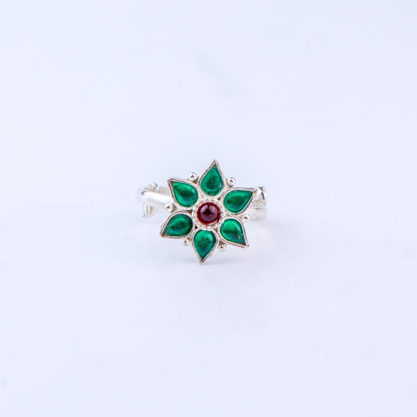Green Nakshatra Flower Ring | CZ | 92.5 Silver