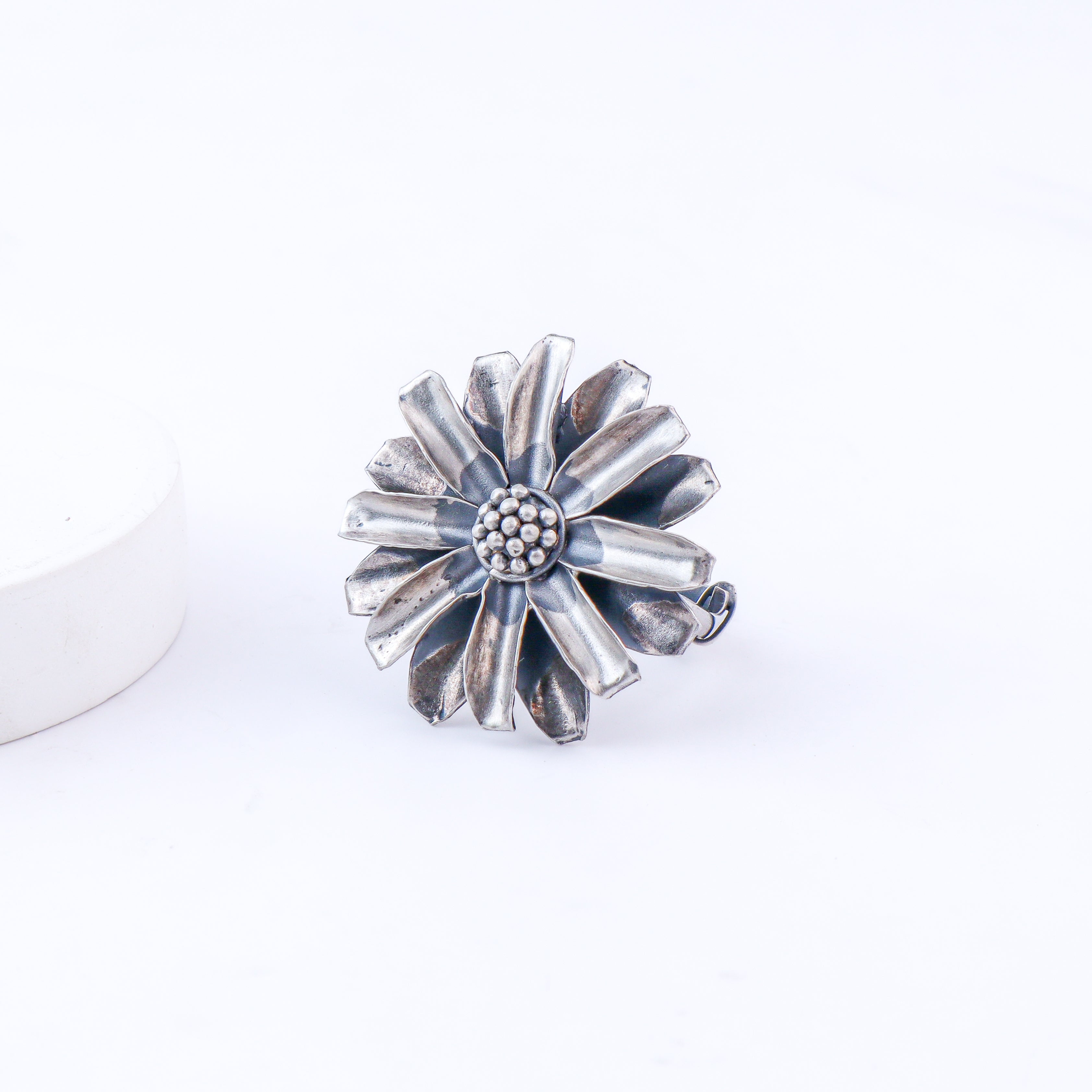 Silver Soorajmukhi (Flower Motif) Ring
