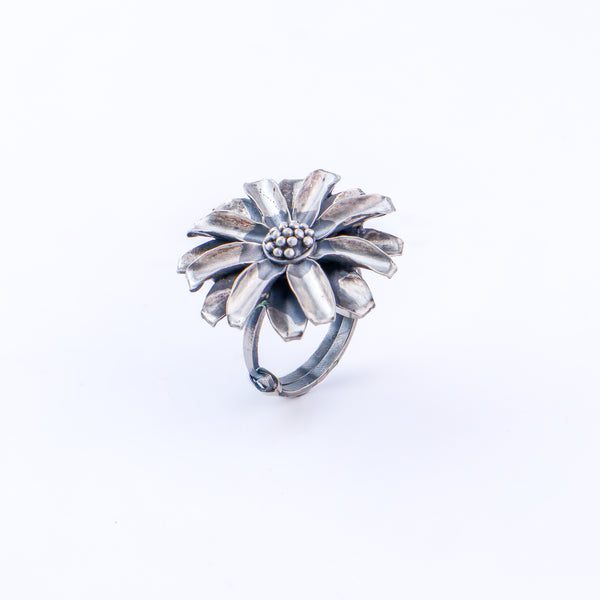 Silver Soorajmukhi (Flower Motif) Ring