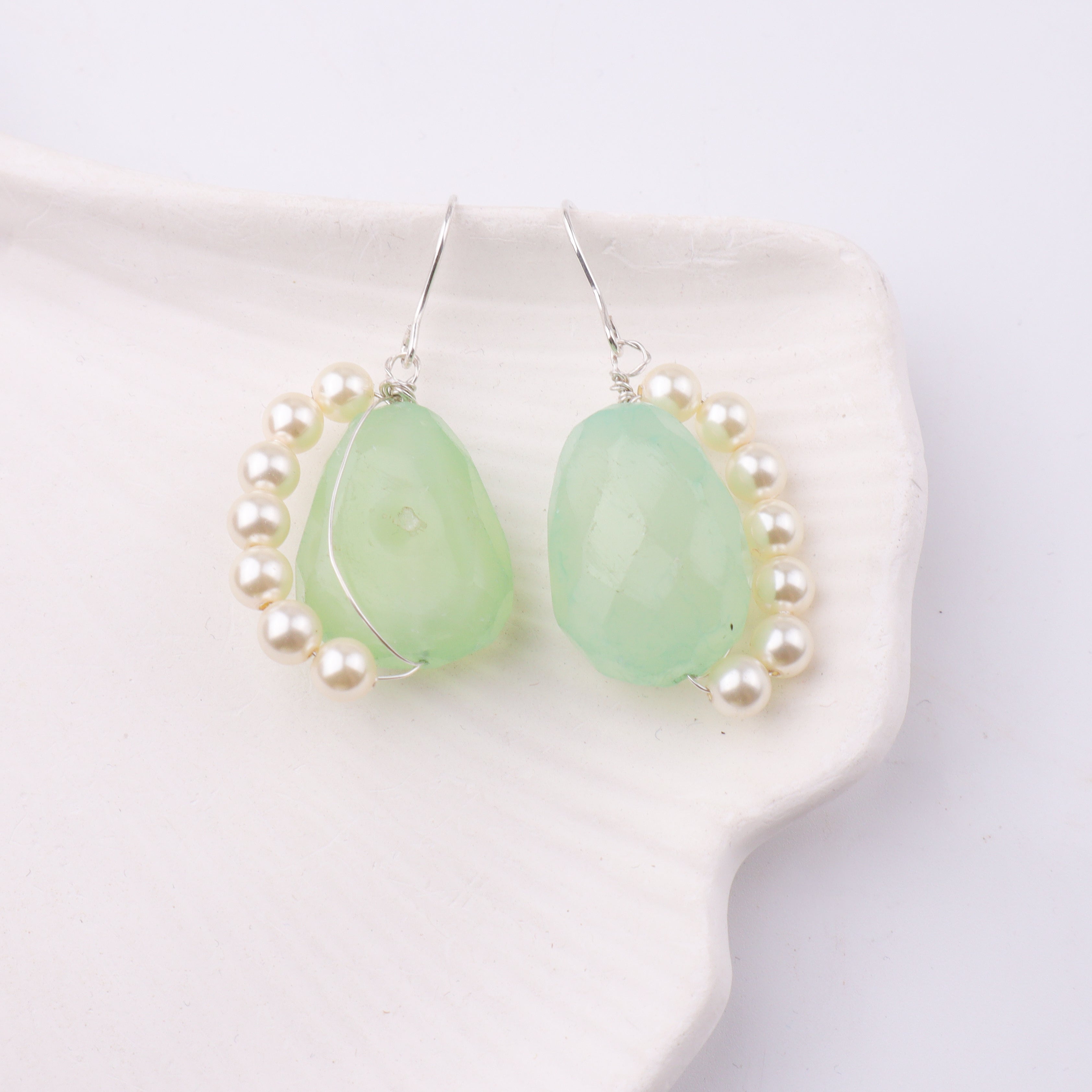 Silver Earrings with Semi-Precious Stones & Pearls (Project Handmade)