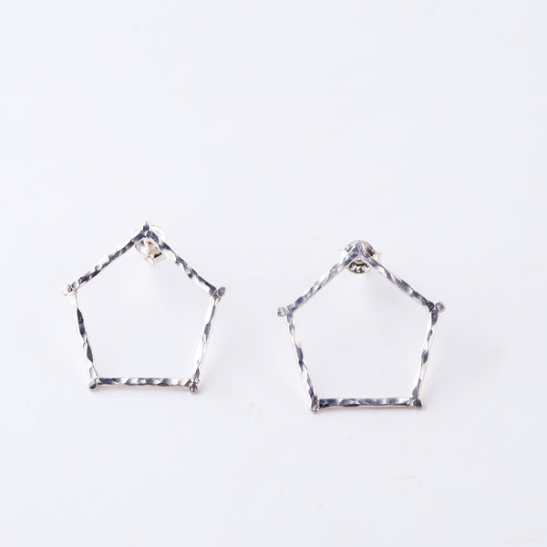 Handmade hammered pentagon earrings in 92.5 sterling silver