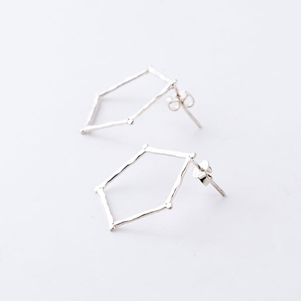 Handcrafted geometric pentagon silver earrings polished finish