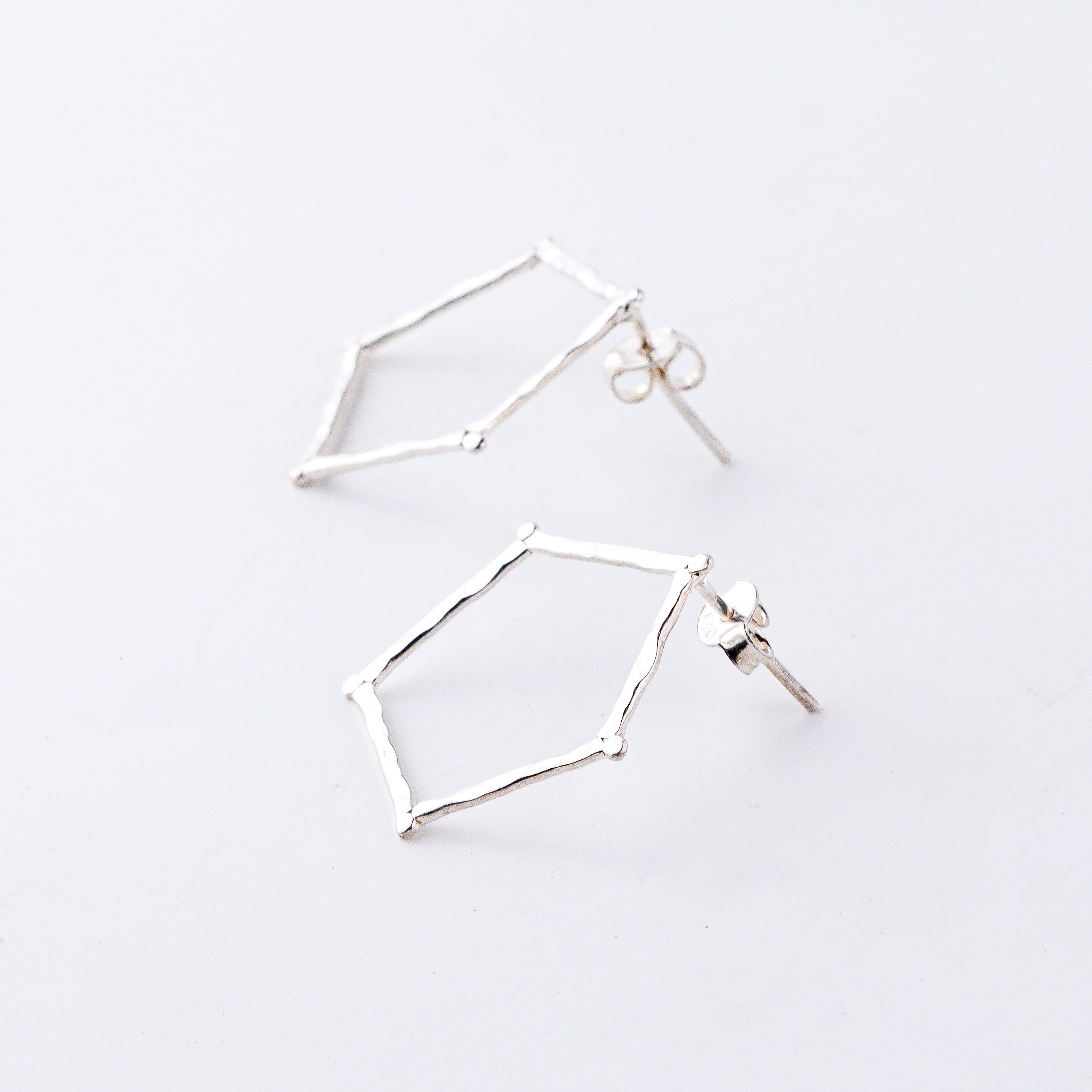 hammered pentagon silver earrings