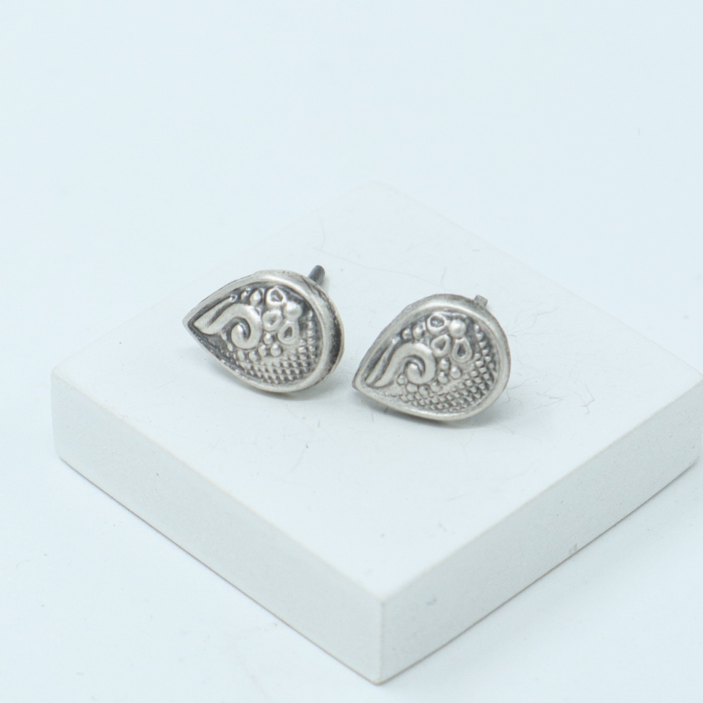 Silver Drop Nakshi Stud