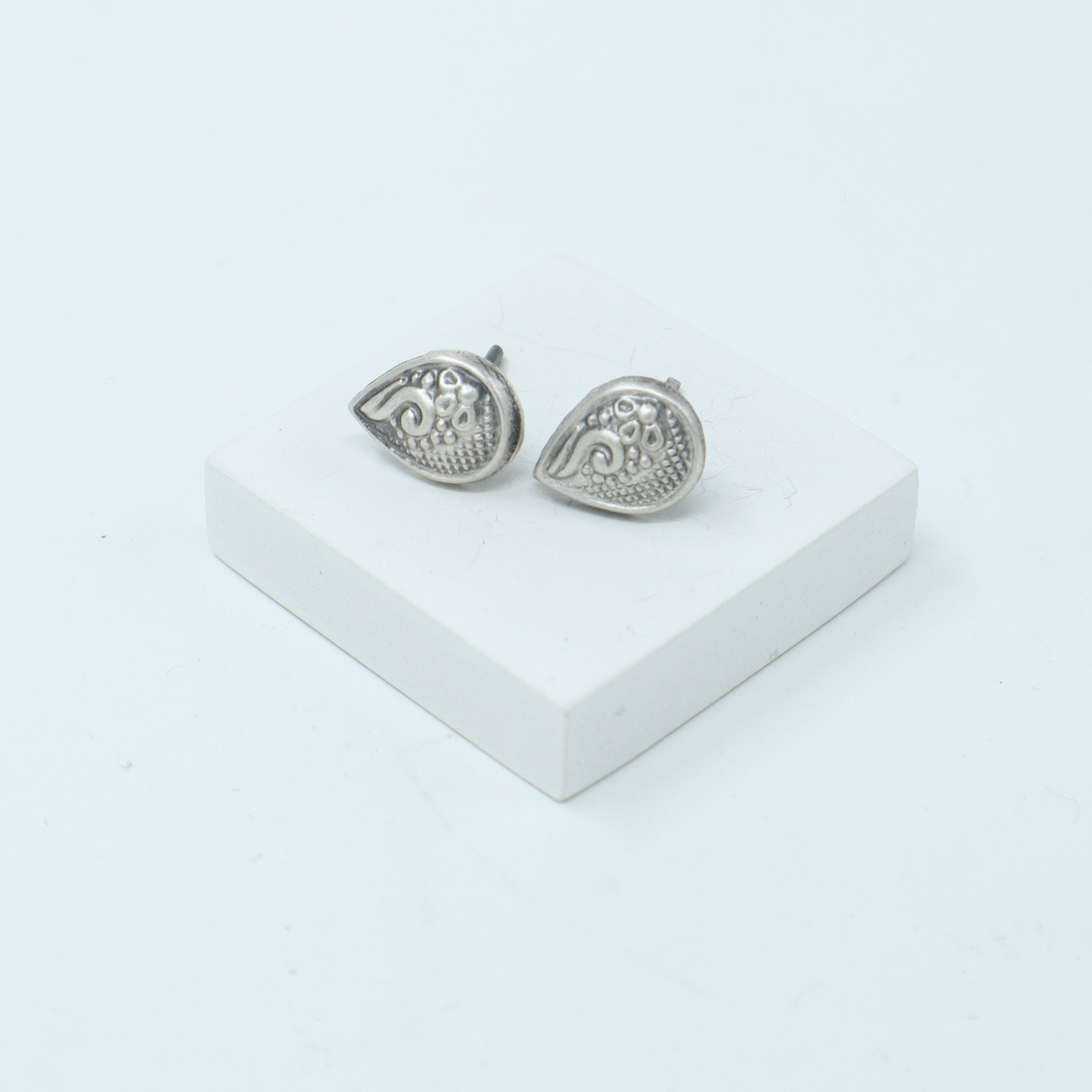 Silver Drop Nakshi Stud