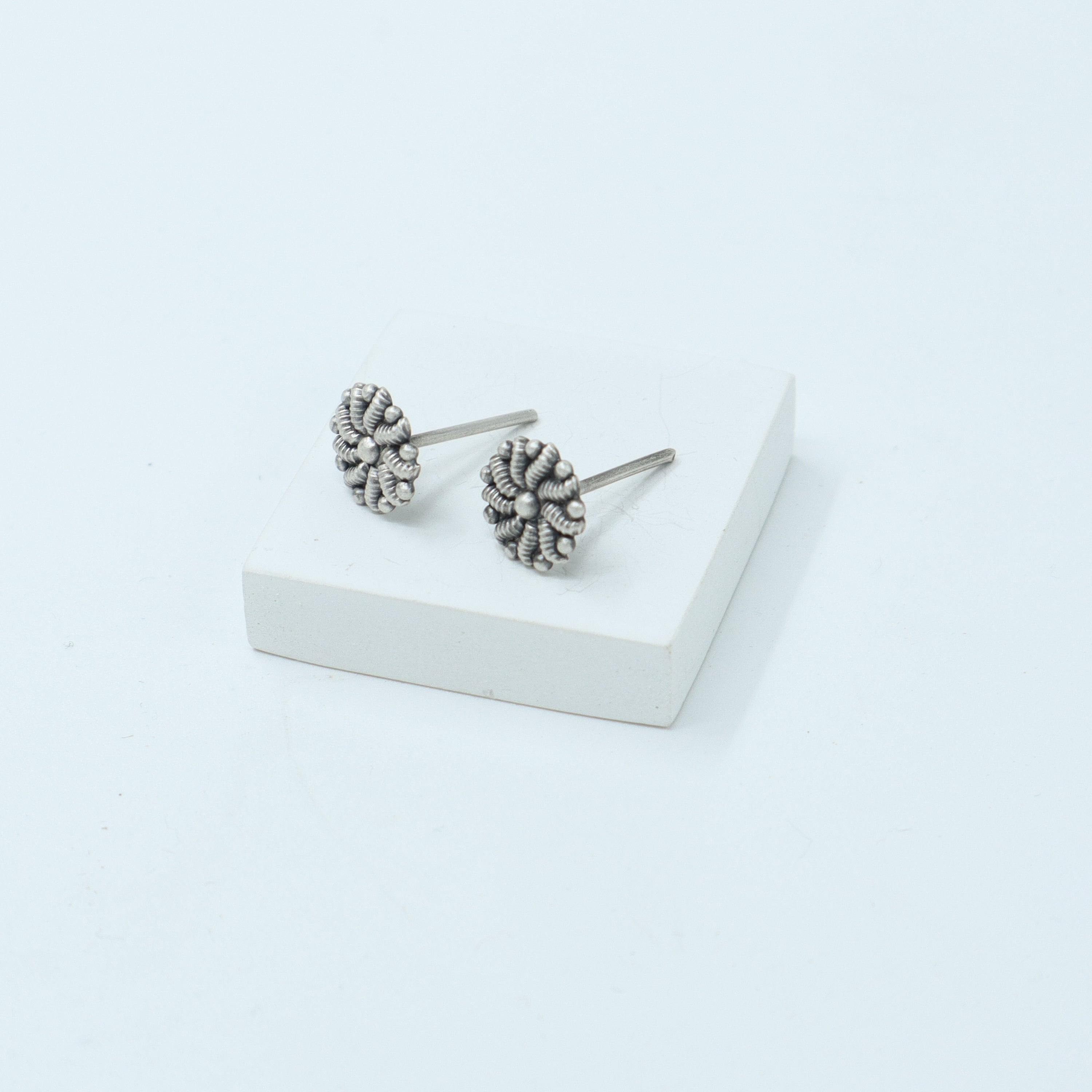 Silver Abstract Flower Stud