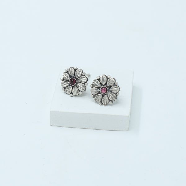 Silver Leafy Flower Stud (8 Petaled Flower) | 92.5 Silver