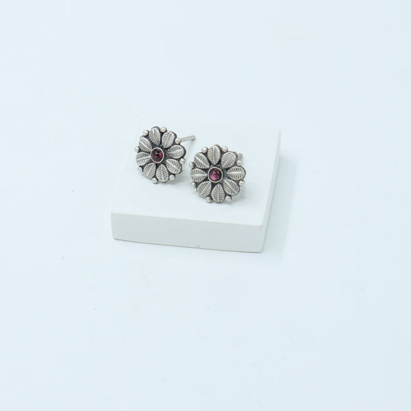 Silver Leafy Flower Stud (8 Petaled Flower) | 92.5 Silver