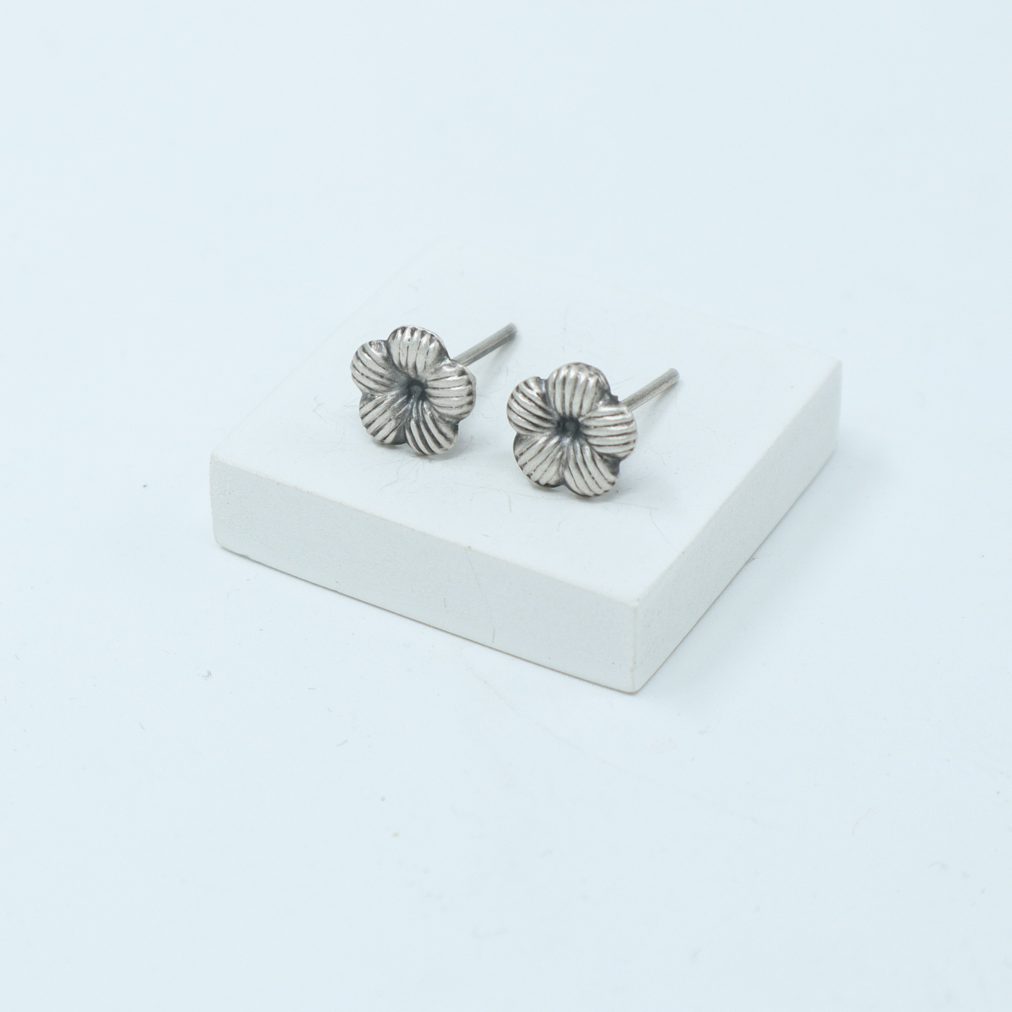Silver Textured Flower Stud