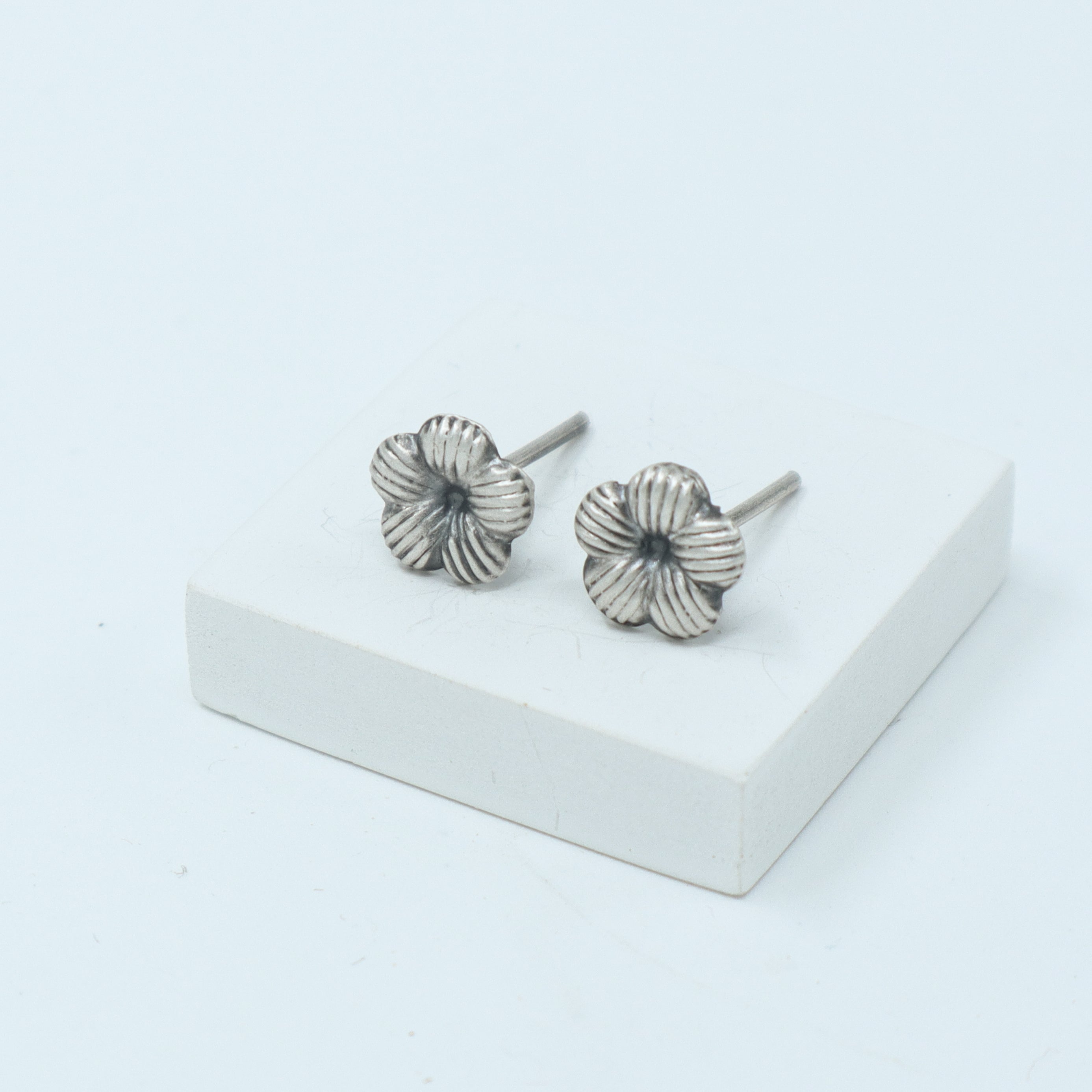 Silver Textured Flower Stud