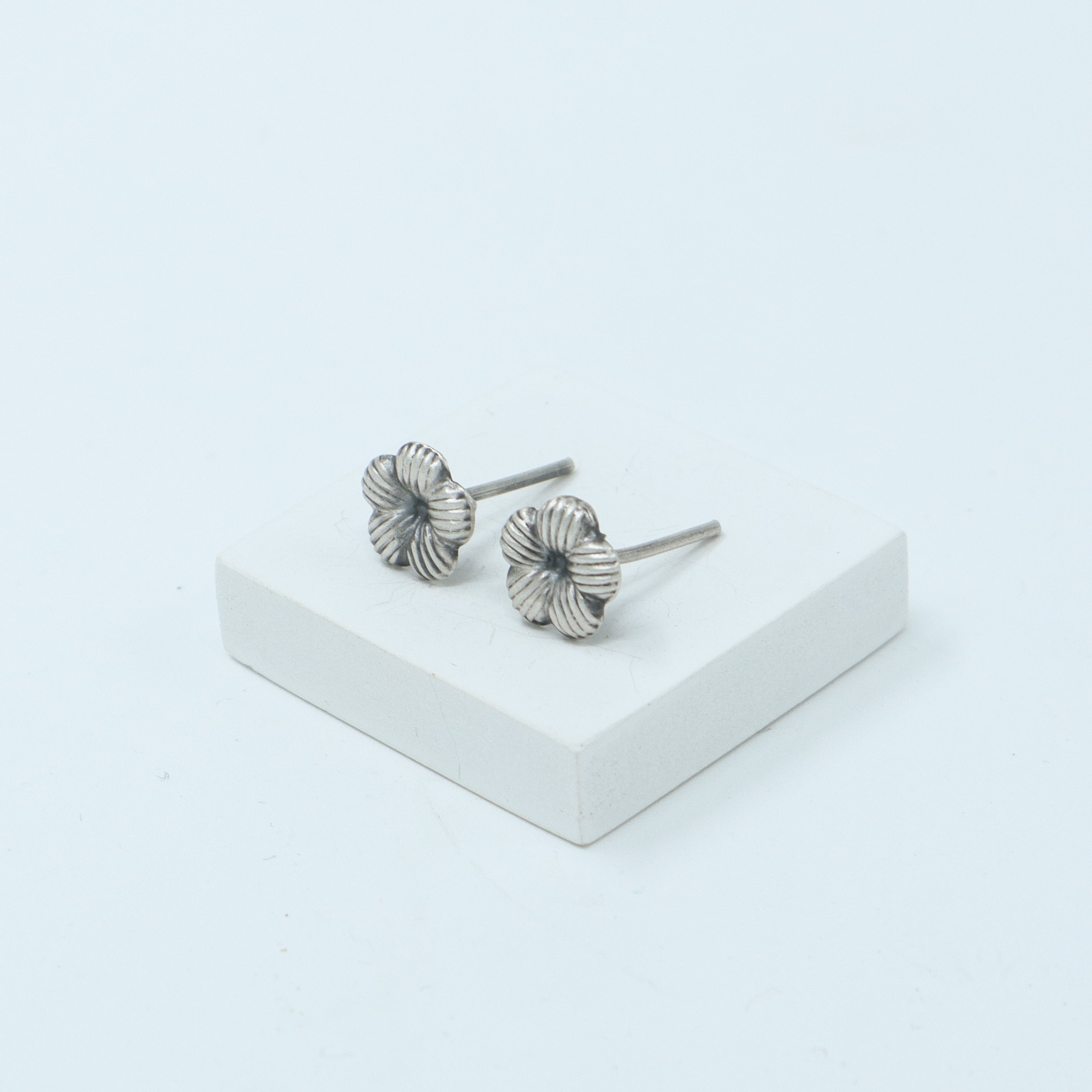 Silver Textured Flower Stud