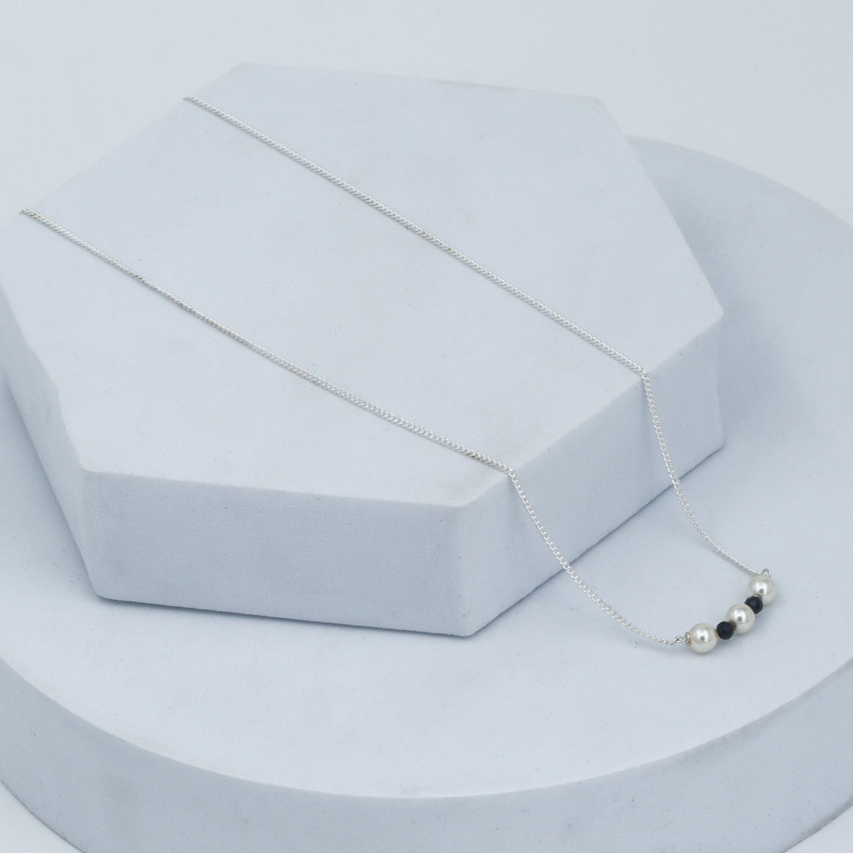 Silver Chain Pearl Mangalsutra : Cream Pearls and Spinel