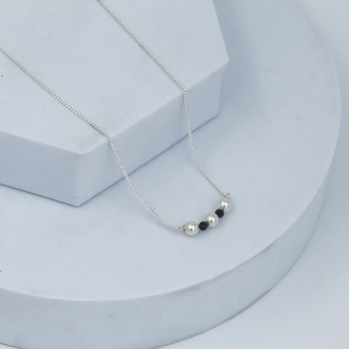 Silver Chain Pearl Mangalsutra : Cream Pearls and Spinel