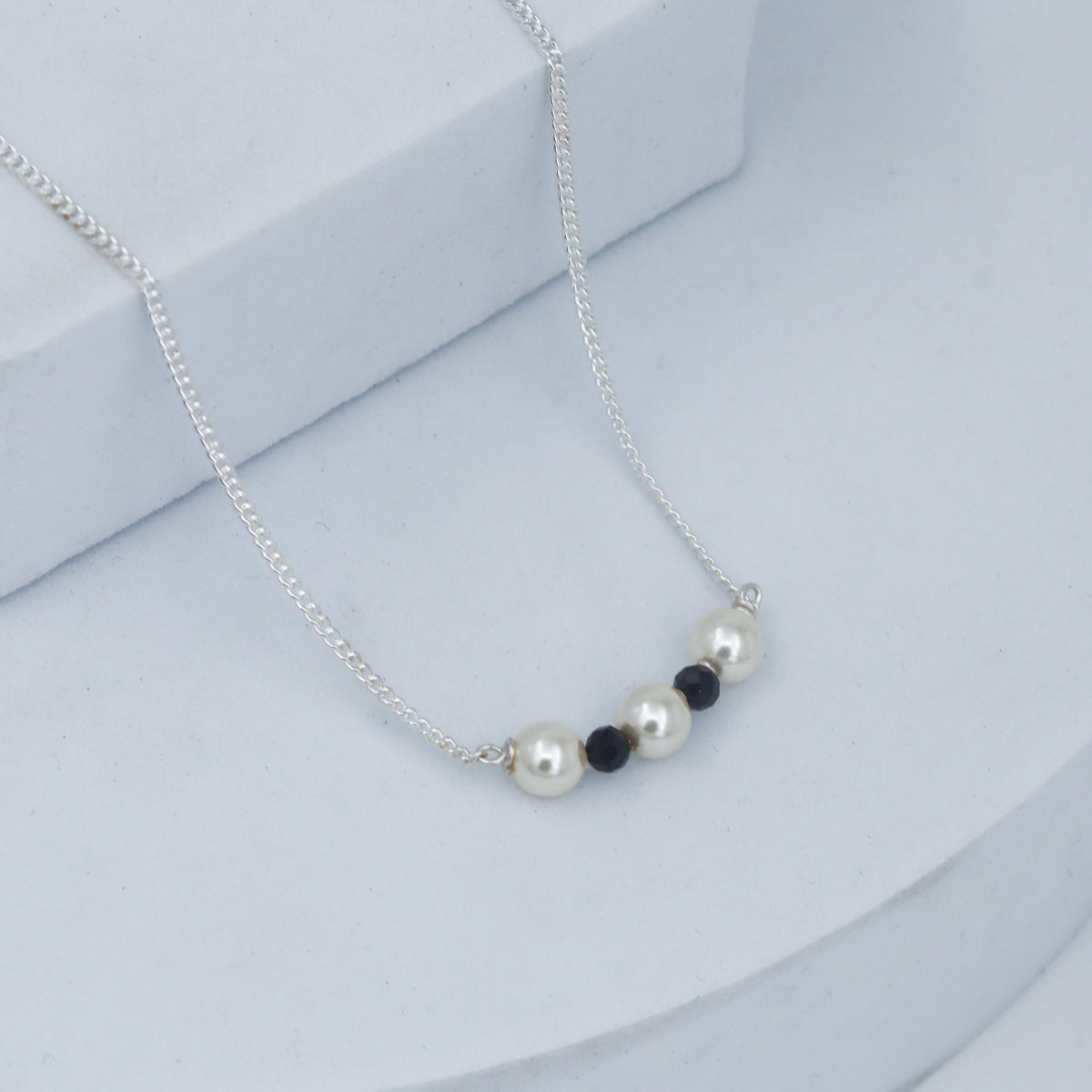 Silver Chain Pearl Mangalsutra : Cream Pearls and Spinel