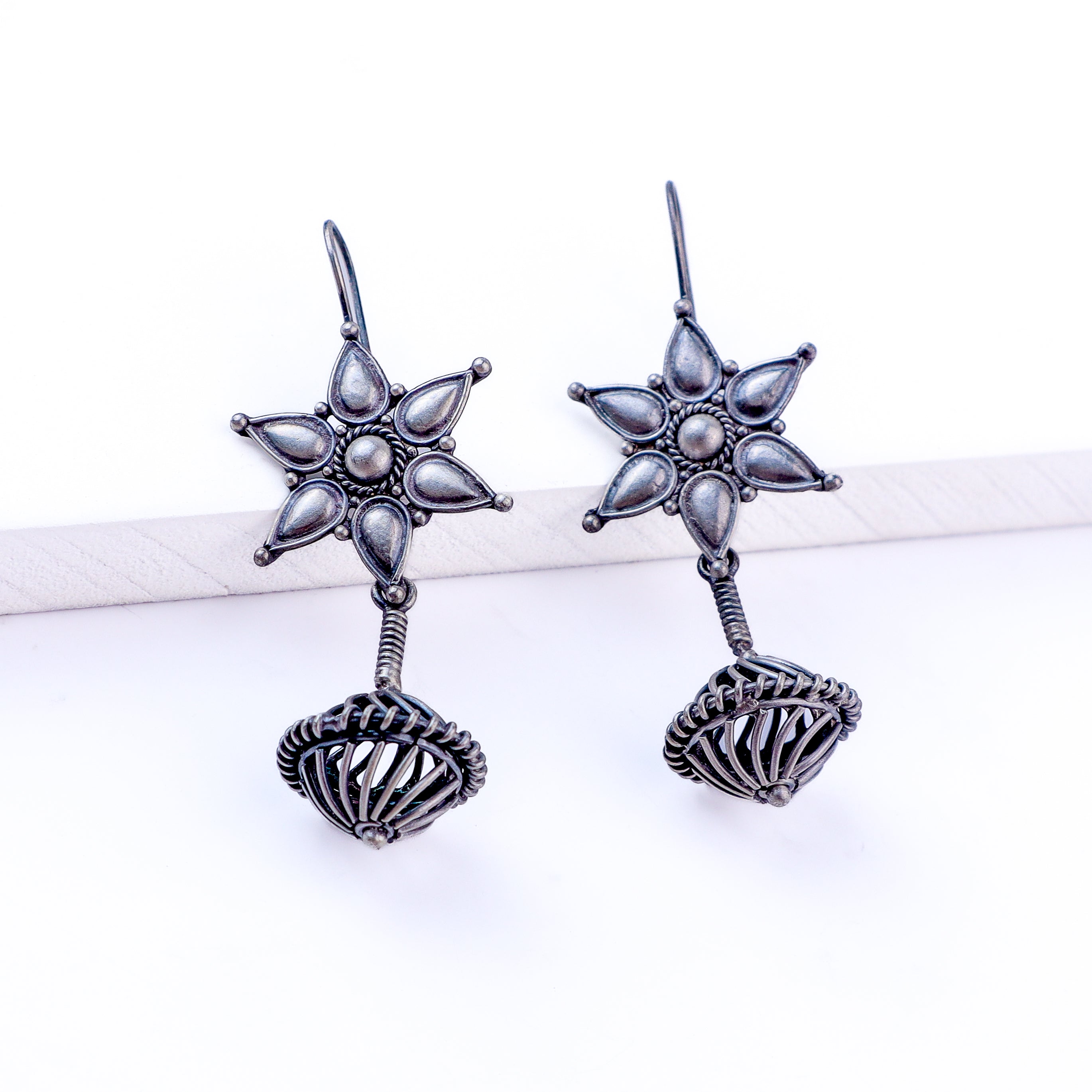 Oxidized Flower Spring Filigree Earrings