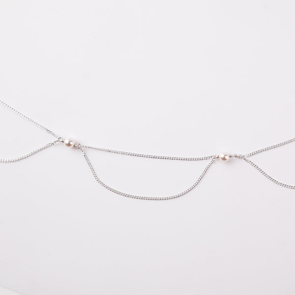 Silver pearl waist chain with layered chains for women