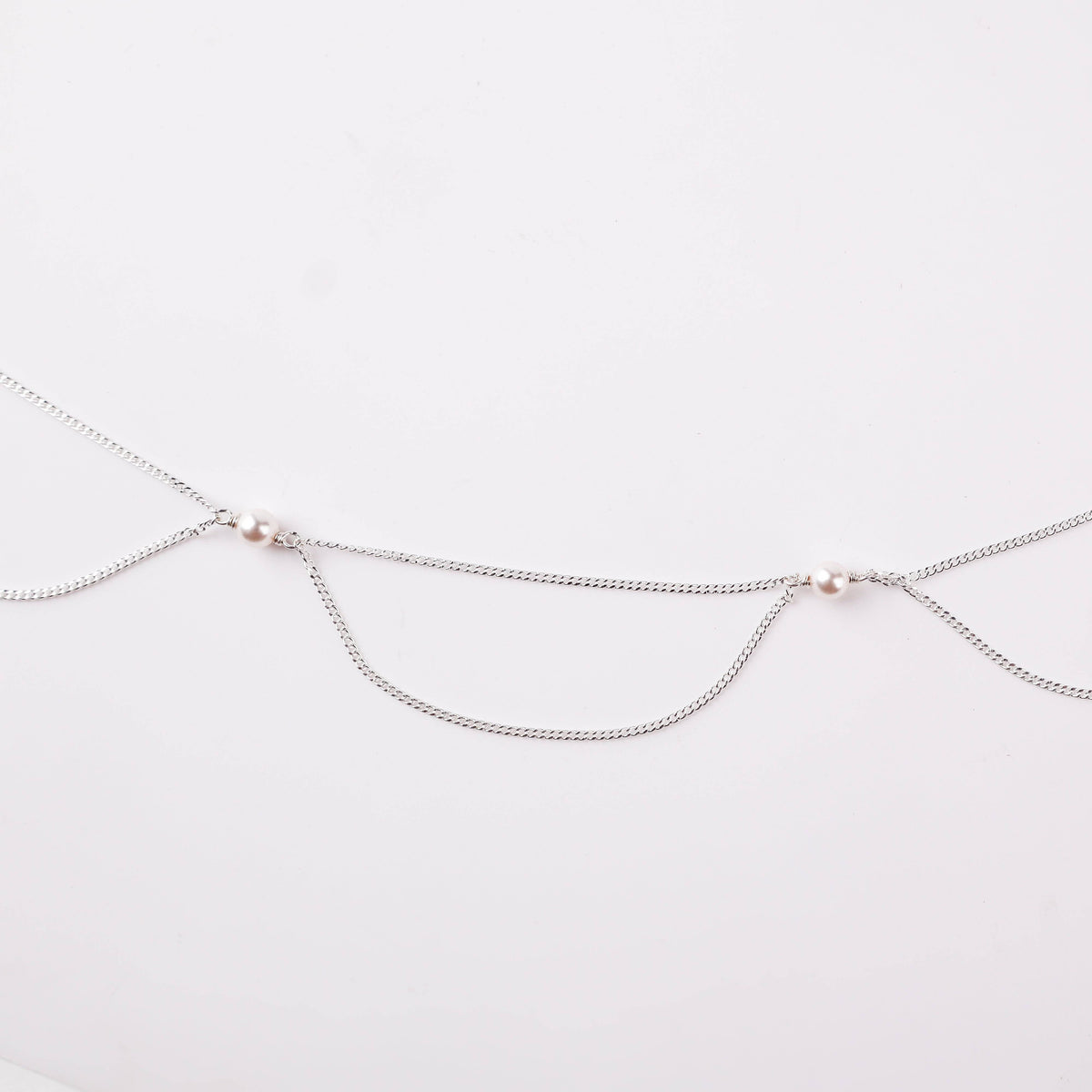 Silver pearl waist chain with layered chains for women