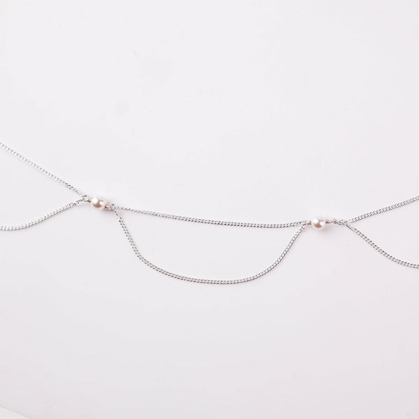 Silver pearl waist chain with layered chains for women