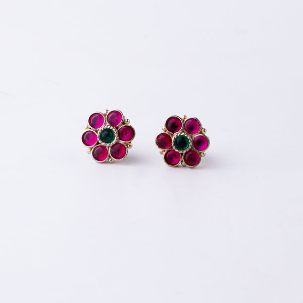 Silver Pink Flower Earring
