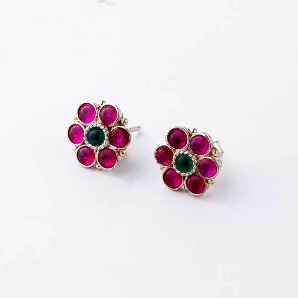 Silver Pink Flower Earring