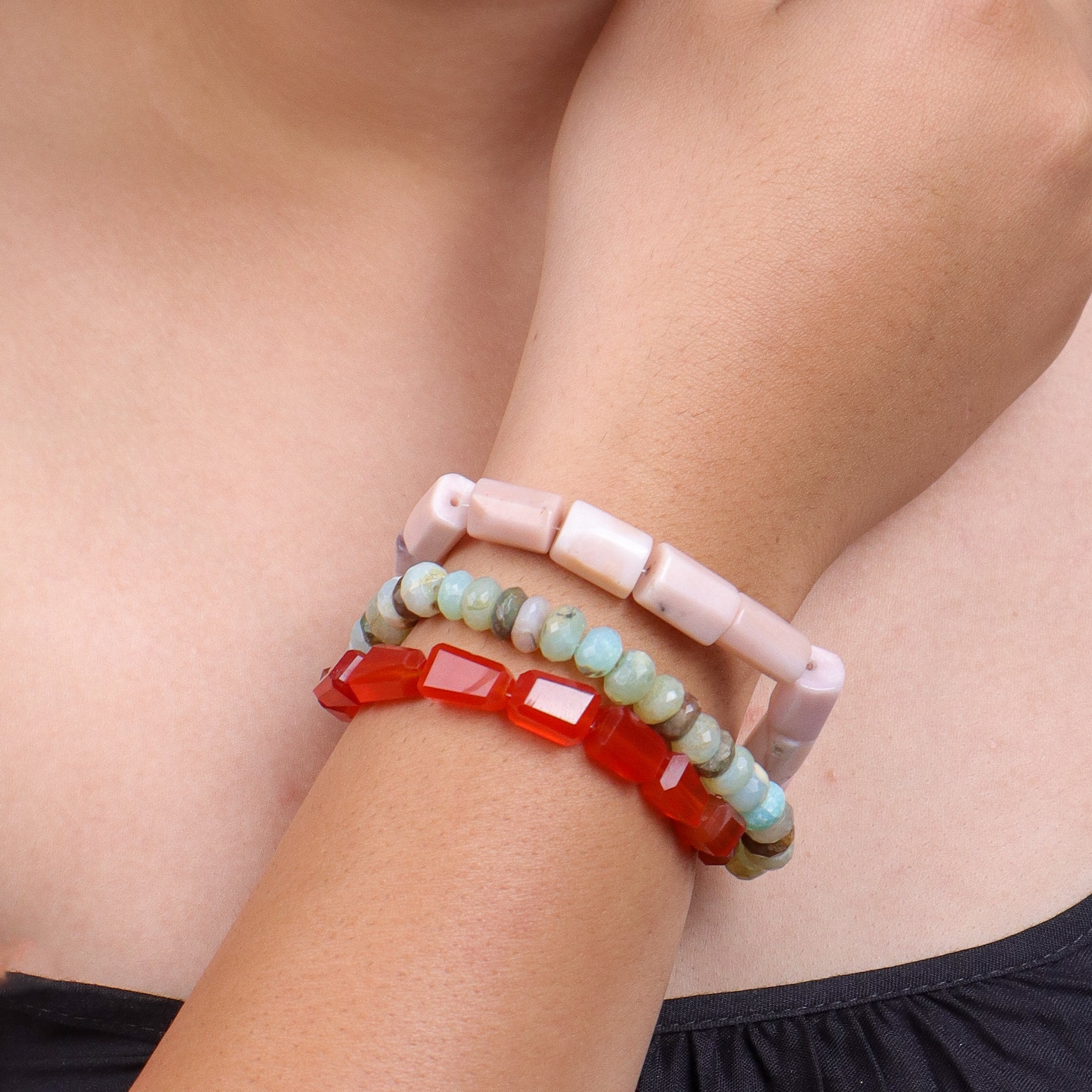 Carnelian, Pink & Blue Opal Silver Bracelet (Project Handmade)
