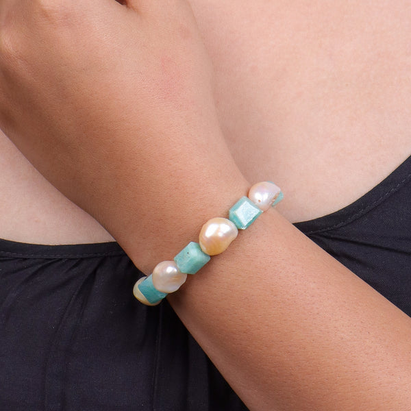 Freshwater Pearl & Amazonite Silver Bracelet (Project Handmade)