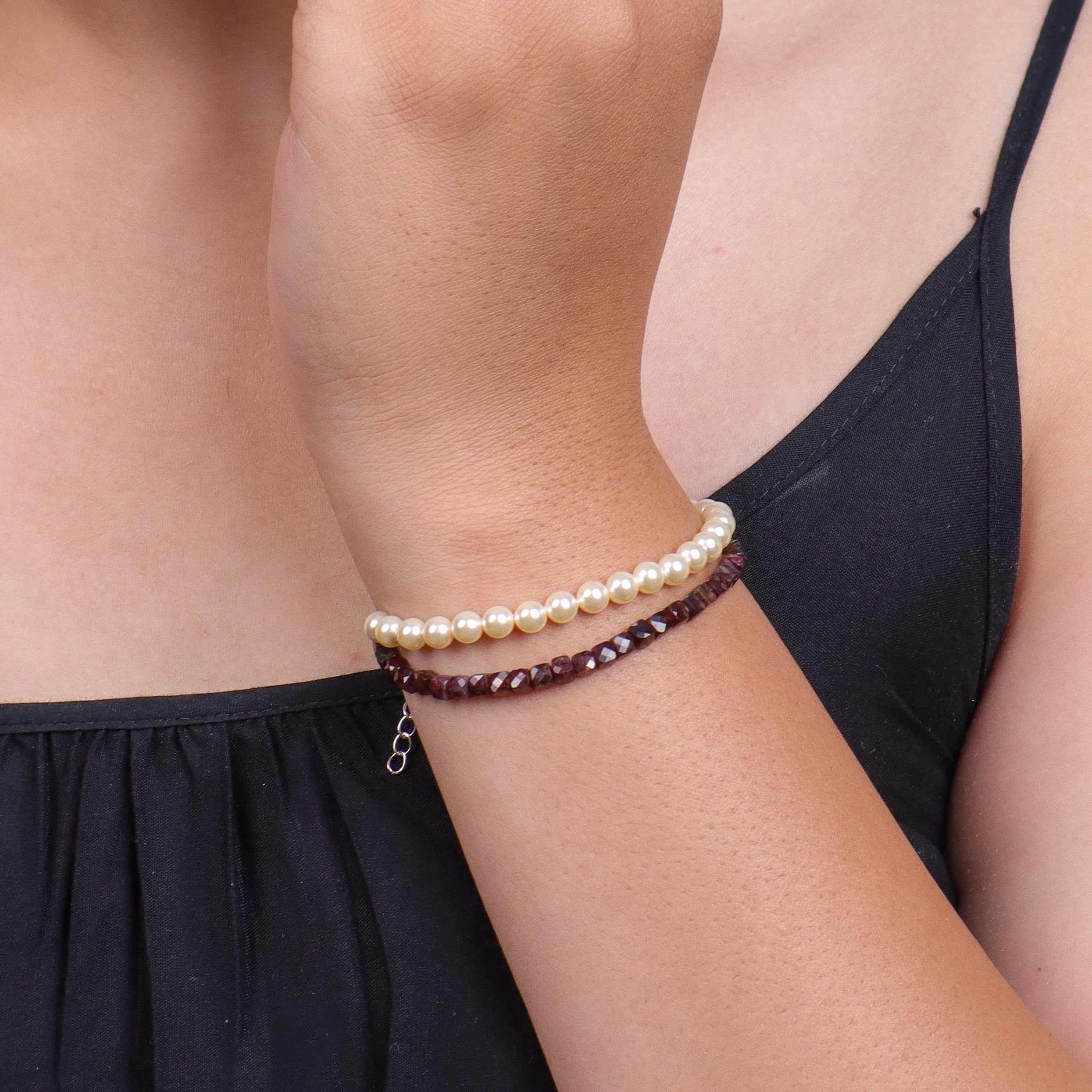 Garnet & Pearl Silver Bracelet (Project Handmade)