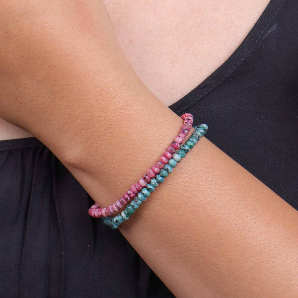 Pink & Green Jade Silver Bracelet (Project Handmade)