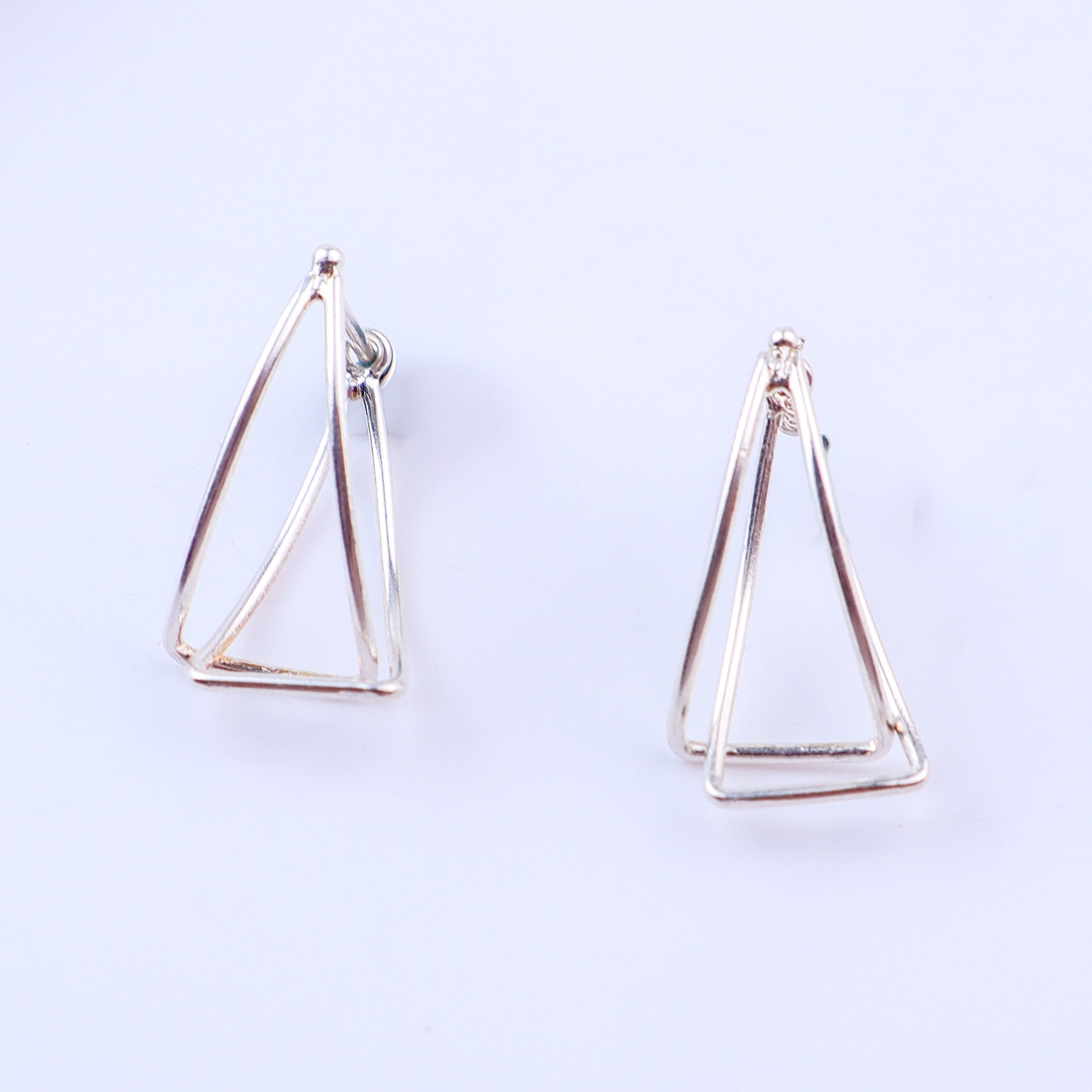 Earrings with sterling silver triangle design