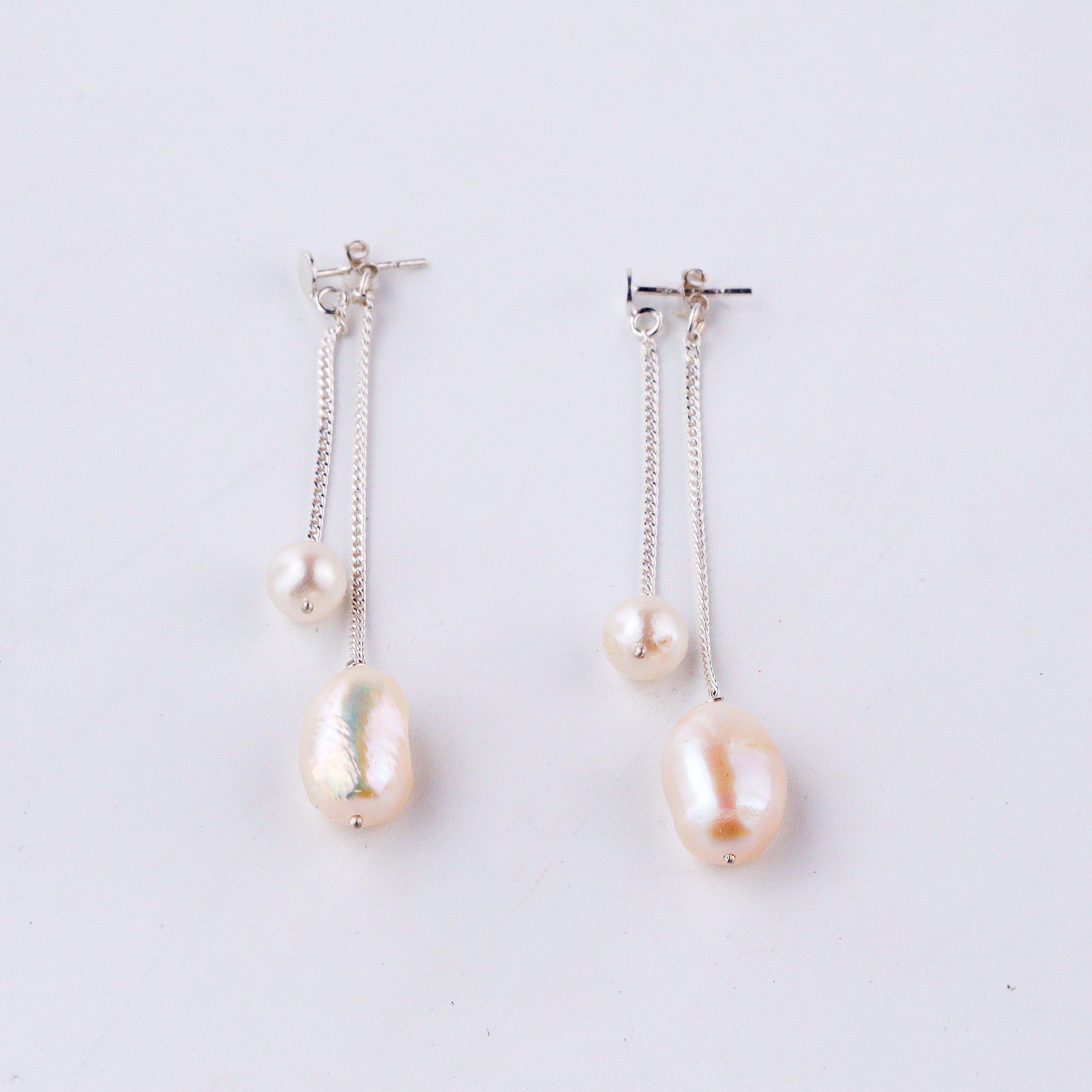 Double Pearl Drops Earring
