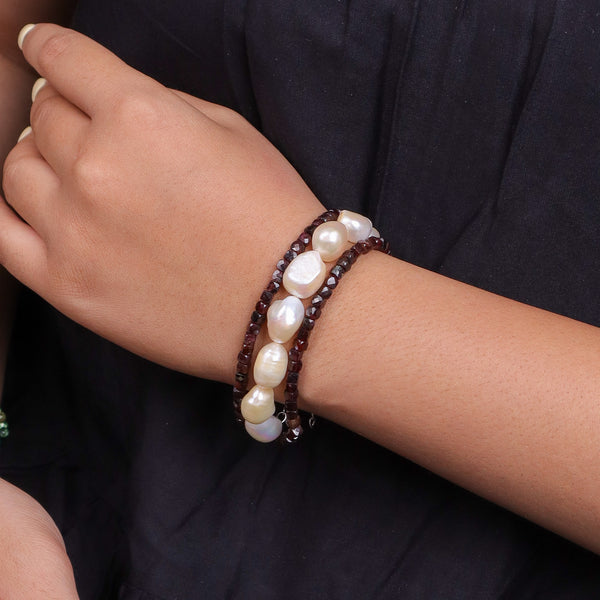 Freshwater Pearl & Garnet Silver Bracelet (Project Handmade)