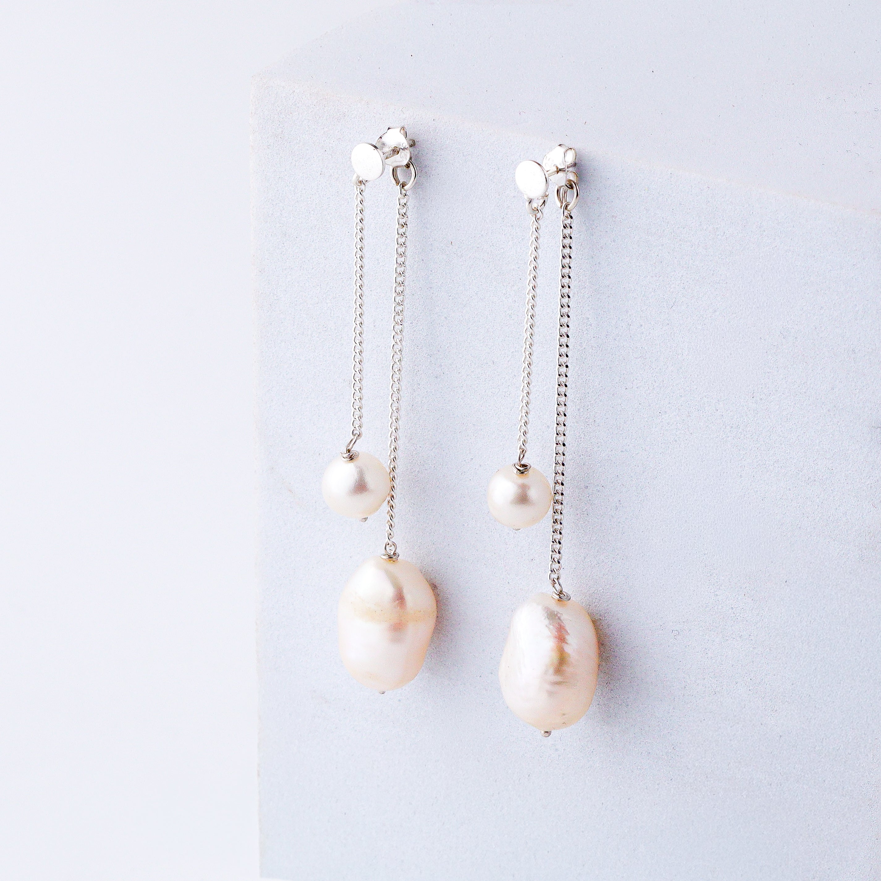 Double Pearl Drops Earring