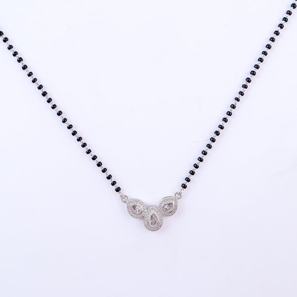 CZ petal mangalsutra styled with saree and modern outfit