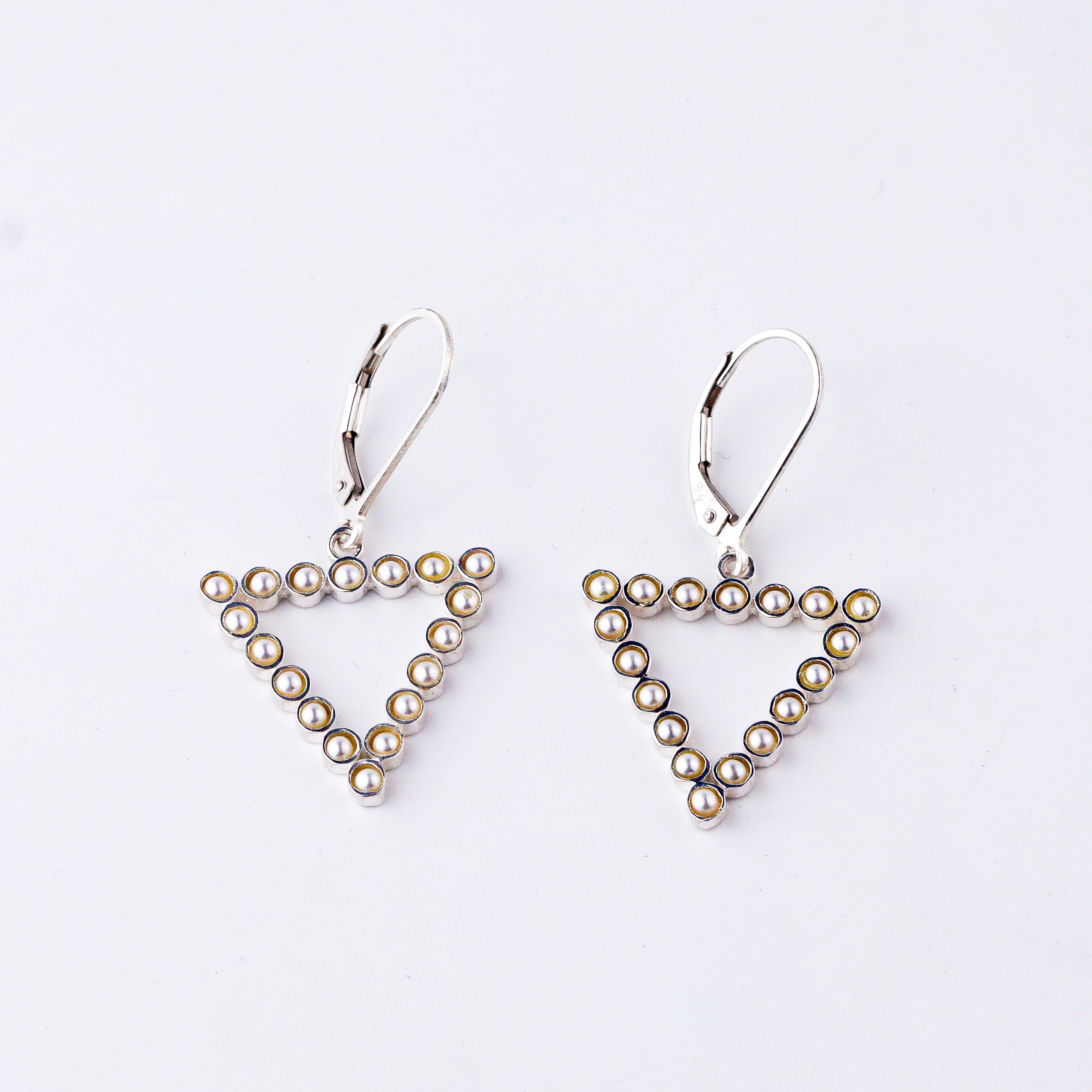 Pearls Studded Triangle Silver Earring | 92.5 Silver
