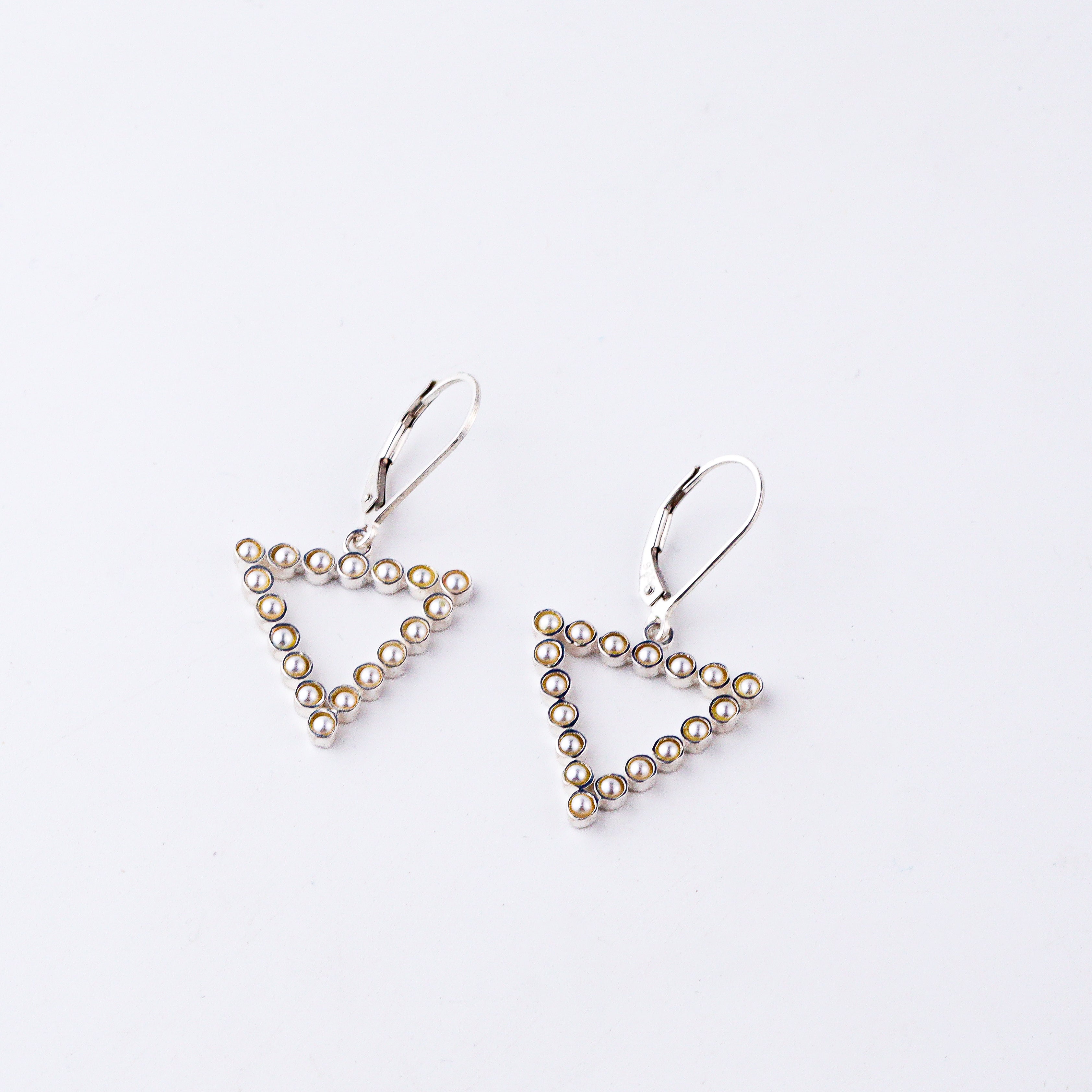 Pearls Studded Triangle Silver Earring | 92.5 Silver