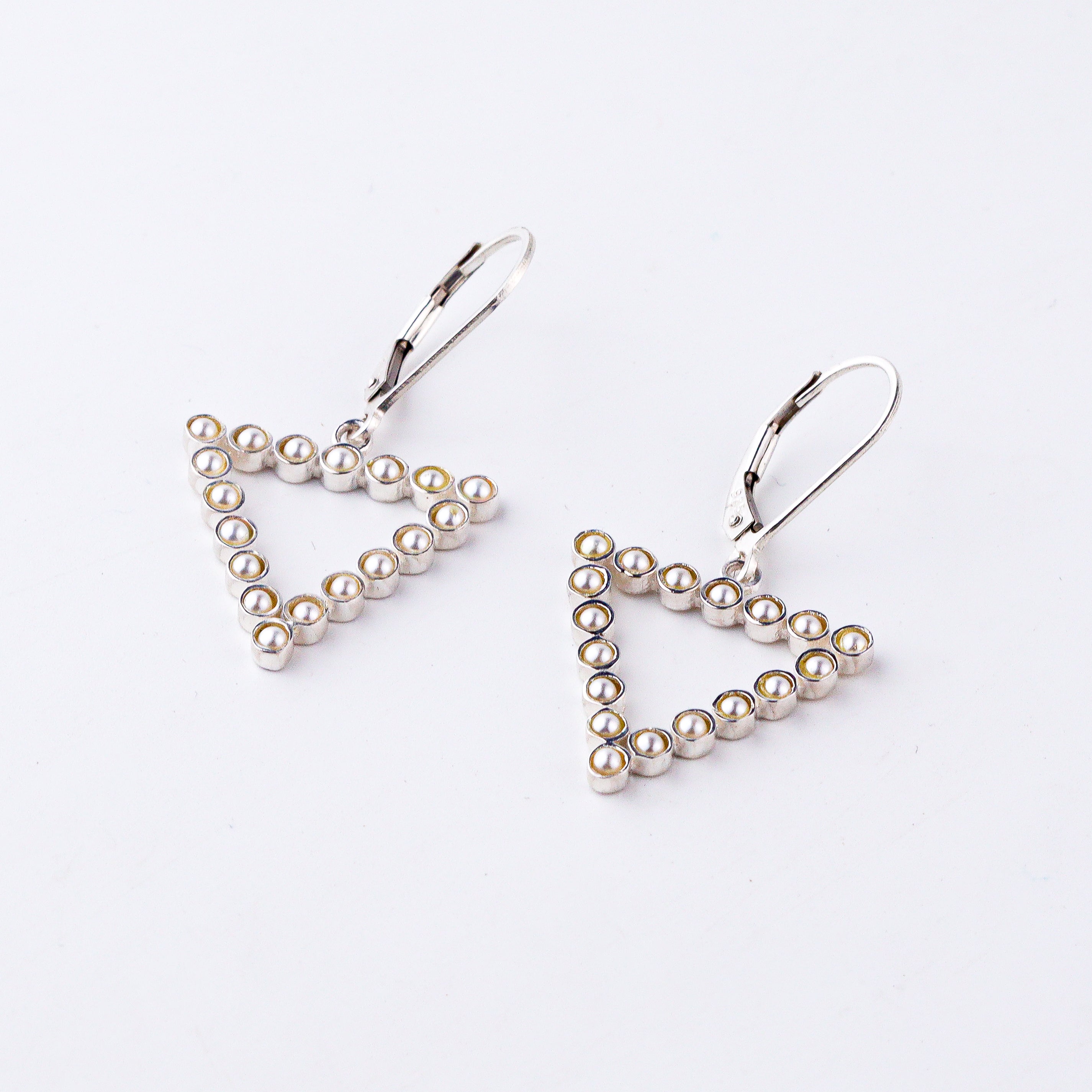 Pearls Studded Triangle Silver Earring | 92.5 Silver