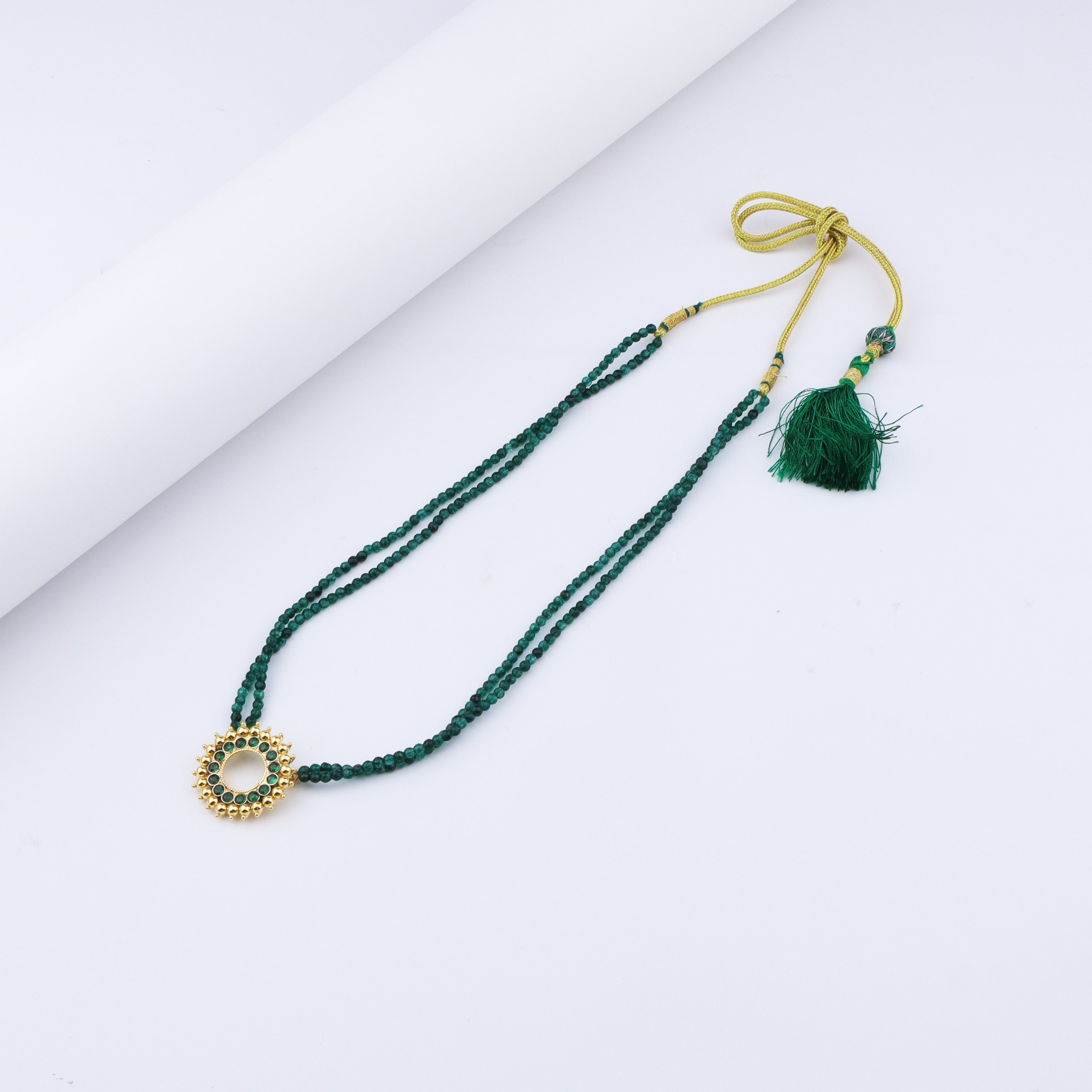 Karwar Necklace with Green Onyx Stones | 92.5 Silver | 22K Gold plated