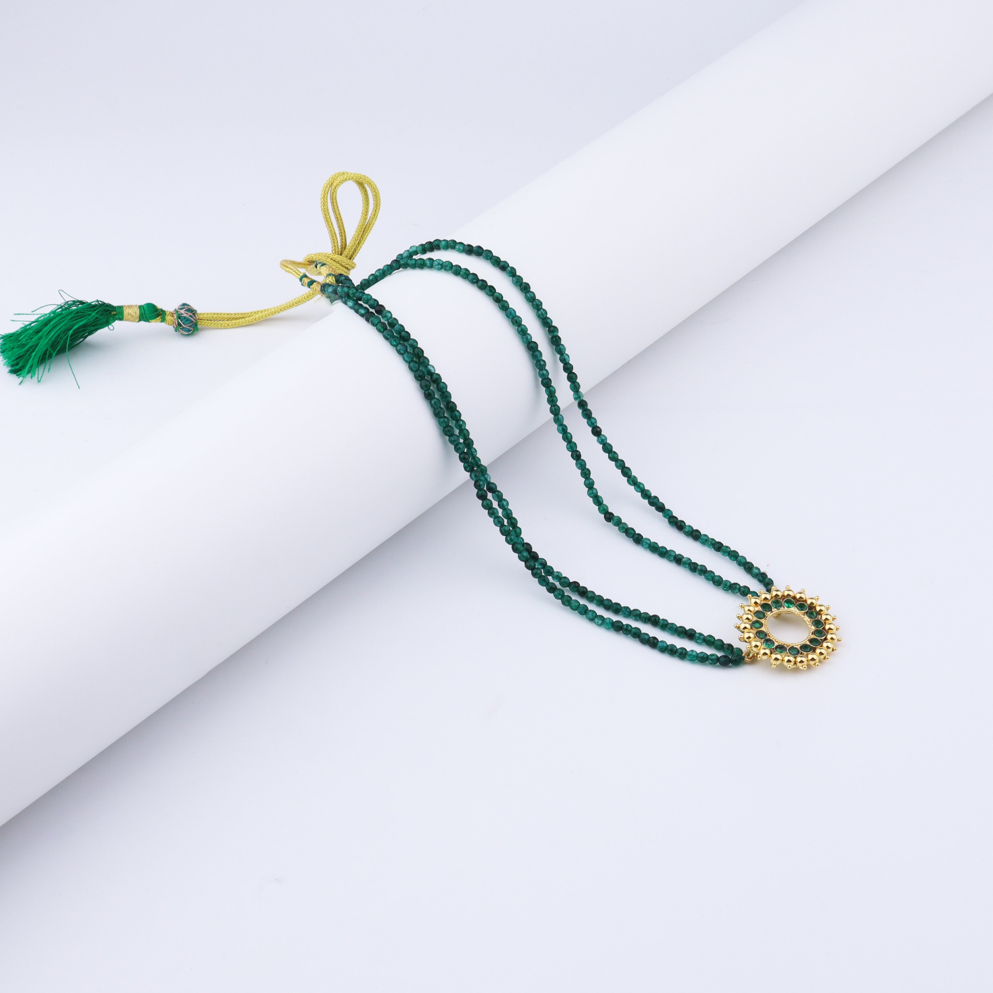 Karwar Necklace with Green Onyx Stones | 92.5 Silver | 22K Gold plated